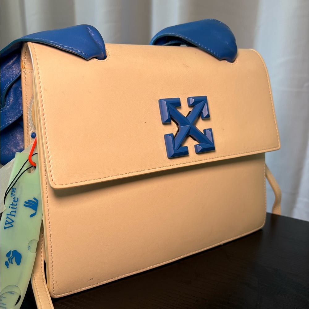 Off-White Cream and Blue Leather Bag